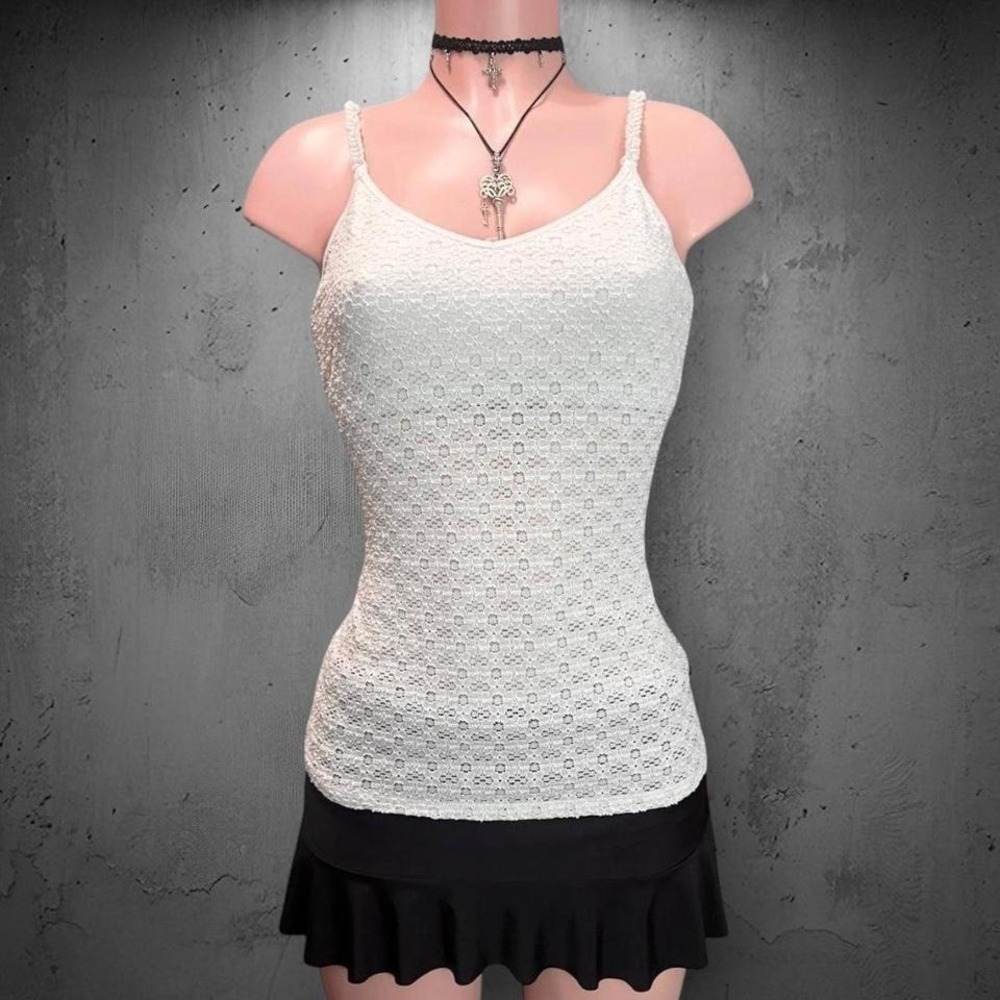 Express White Floral Eyelet Lace Shelf Bra Cami Stretchy Tank Top Large